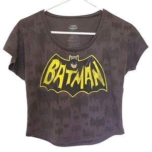 1235 * Batman Vintage Logo Crop Tee Gray Yellow Black Size S